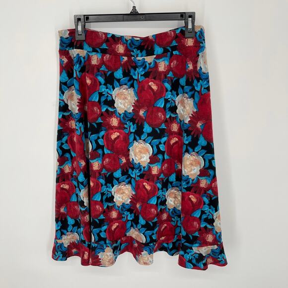 Brownstone Studio VINTAGE Maroon Blue Floral A-Line Skirt Women Sz PM Ruffle Hem - Picture 4 of 7